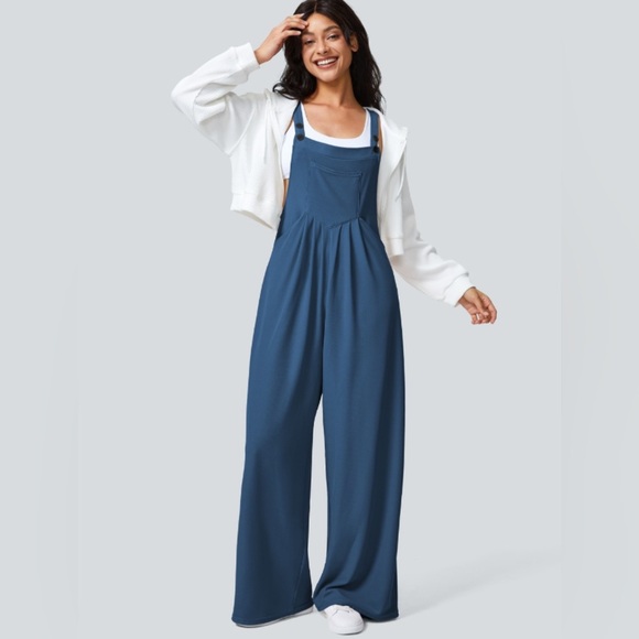 HALARA Pockets Waffle Casual Overalls Dark Blue Sz XL Petite - Picture 1 of 13